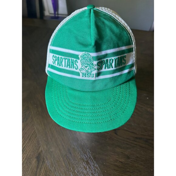 Vintage Spartans Mesh Trucker Hat Green & White One Size Fits 6 7/8 - 7 3/4 Snap - Picture 7 of 7